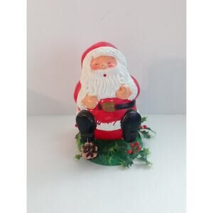Vtg Christmas Santa Claus Blow Mold w/ Holly & Pinecone Hong Kong Holiday Decor